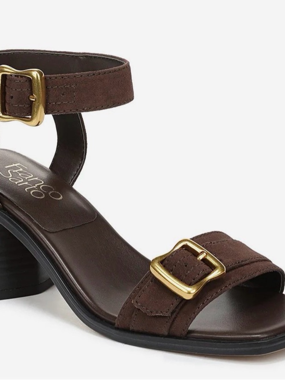 Franco Sarto Brown Suede Ankle Strap Block Heel Sandals